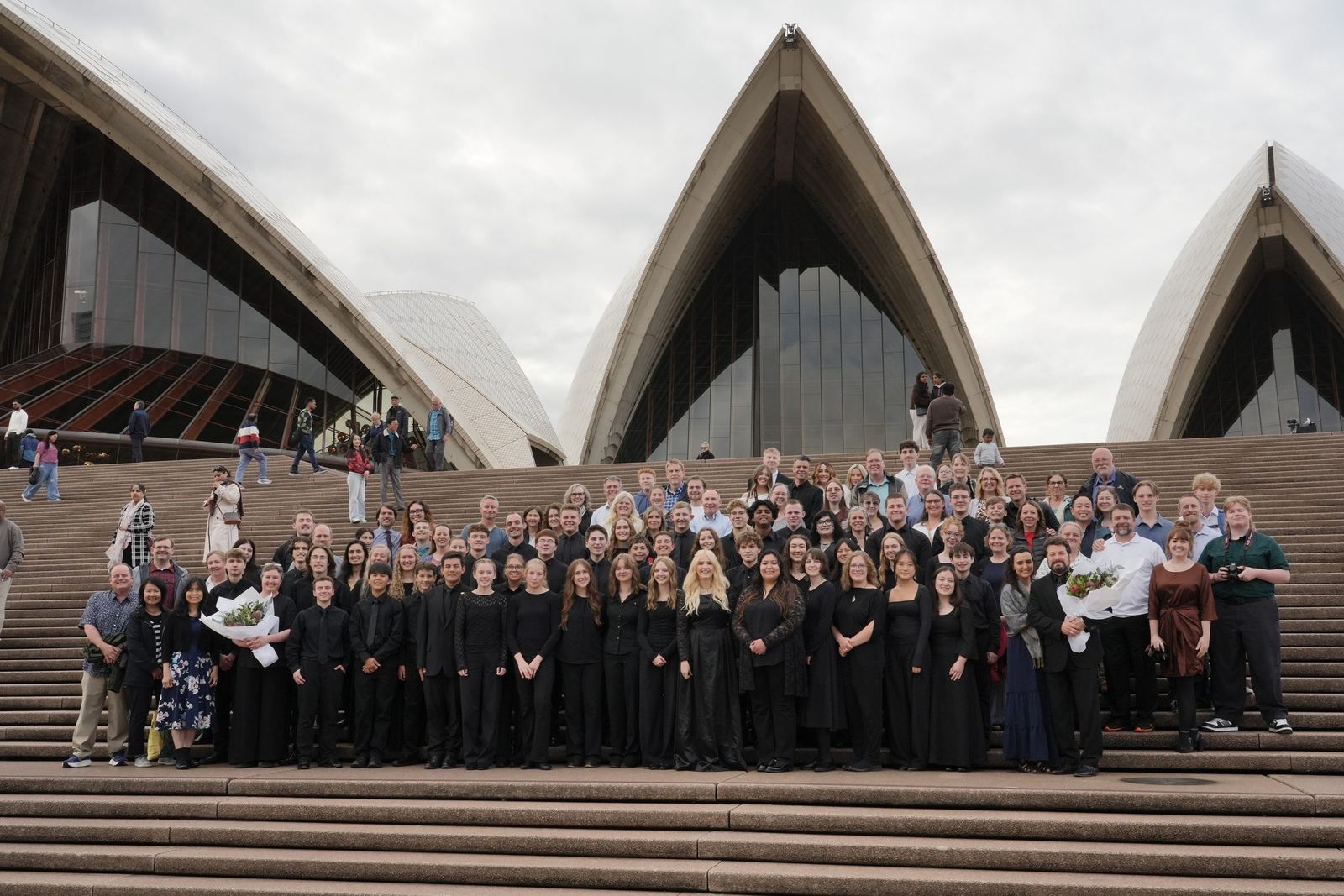 Performers and families together on the Opera House steps